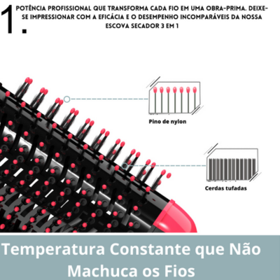 Escova Profissional 3 Em 1 Seca, Alisa e Modela Cabelos Deslumbrantes com Tecnologia Iônica