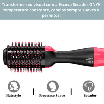 Escova Profissional 3 Em 1 Seca, Alisa e Modela Cabelos Deslumbrantes com Tecnologia Iônica