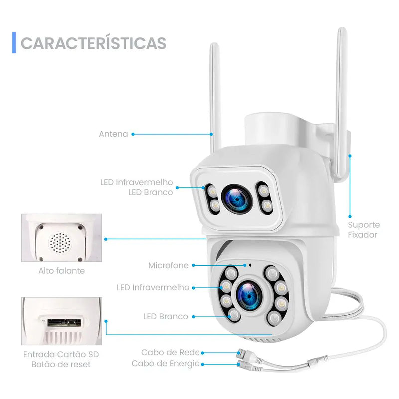 Câmera de Segurança Wi-Fi Lente Dupla