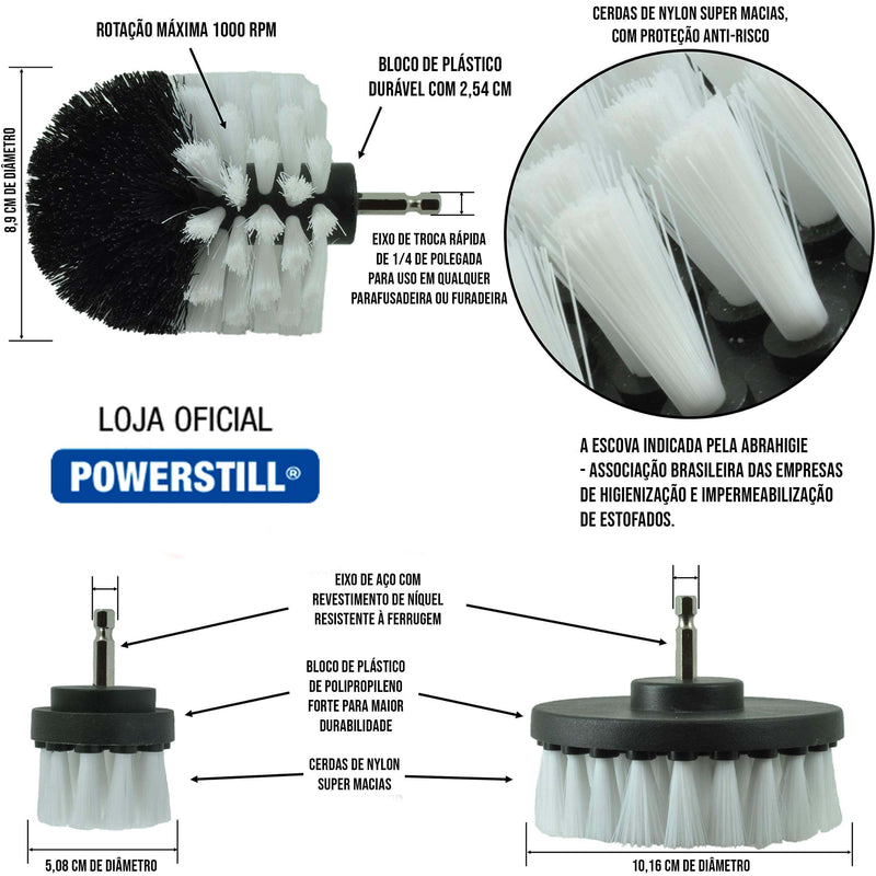 Kit 3 Escovas Uso Com Furadeira Limpeza Estofados e Carpetes ProSMF